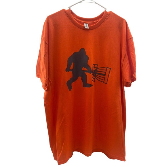 Disc Golf Shirt SASQUATCH Carrying BASKET Vinyl Custom Logo XL T-Shirt ORANGE - Picture 5 of 7